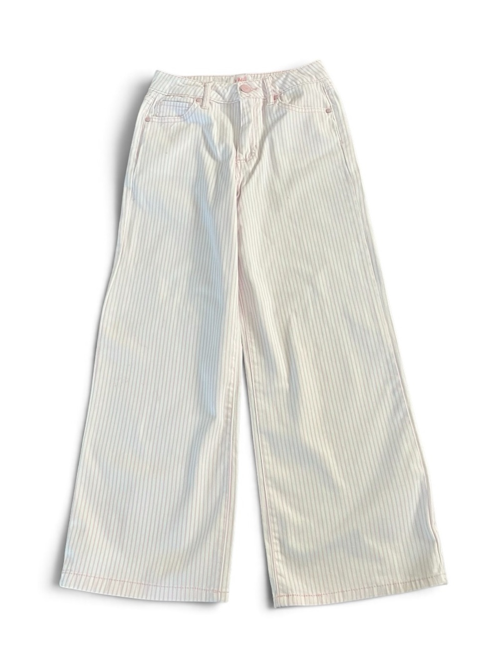 YMI Girl Size 12 Pink & White Striped Wide Leg Jeans